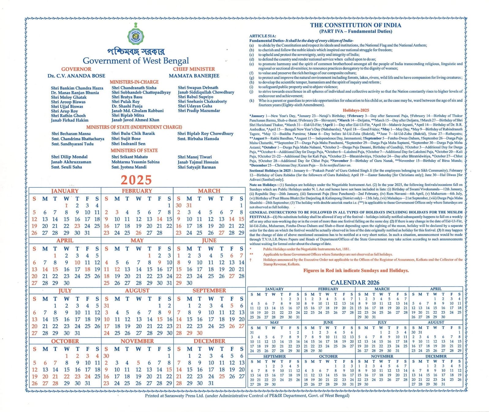 Govt Calendar 2025 Holidays